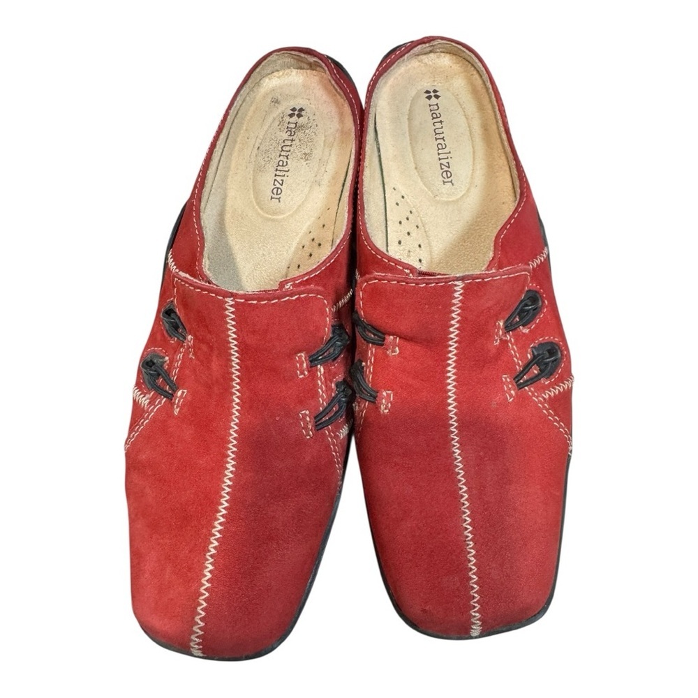Naturalizer Red Suede Slip On Mules Clogs Size 8 M Stitch Detail Comfort